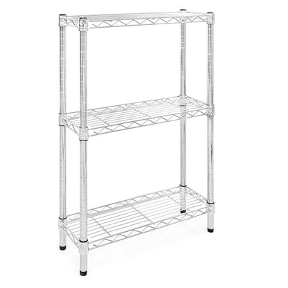 Shelving Inc. 8" d x 24" w Chrome Wire Shelving with 3 Tier Shelves | Weight Capacity 800lbs Per Shelf, Durable Kitchen and Garage Storage Shelves, Adjustable Shelf Organizer Storage Rack - size: 8" d x 24" w x 34" h