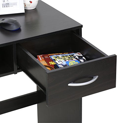 FURINNO JAYA Computer Study Desk with Drawer, Brown | Lower Shelf, Rectangular Computer Study Desk, Office Desk for Home Office, Bedroom - color: Espresso, size: With Drawer, 32.2 in. x 15.5 in.