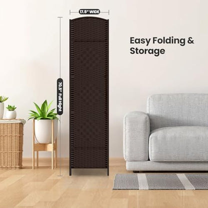 4 Panel Folding Room Divider,Woven Privacy Screen,Chocolate | Solid wood frame, handcrafted diamond pattern, 6FT tall, extends to 63 inches wide, no assembly required - color: Chocolate, size: 4-Panel