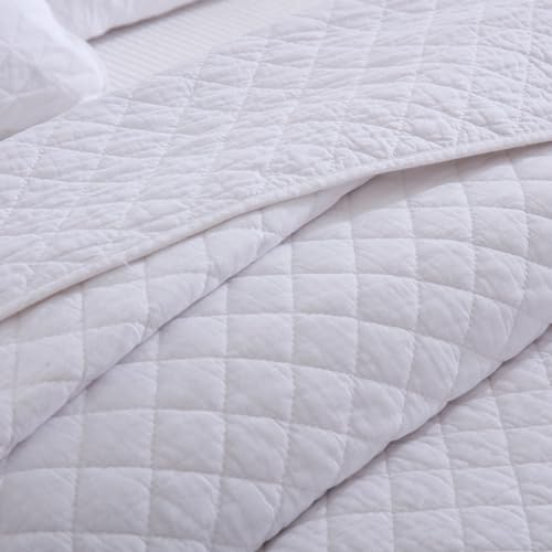 Wistown Cotton King Bedspread Quilt Bedding Set, White | 3 Pieces Reversible Lightweight Soft Coverlets Comforters, All Seasons, Diamond Stitching Pattern - color: White Diamond Pattern, size: King (98 by108inch)