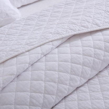 Wistown Cotton King Bedspread Quilt Bedding Set, White | 3 Pieces Reversible Lightweight Soft Coverlets Comforters, All Seasons, Diamond Stitching Pattern - color: White Diamond Pattern, size: King (98 by108inch)