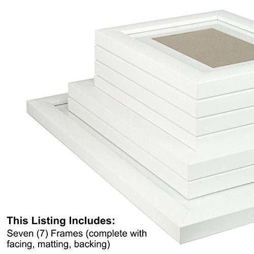 Craig Frames 23247812 Picture Frame 7-Piece Wall Set, White Frames, White Display Mats - color: 622FSET01S07Y White Frame Set