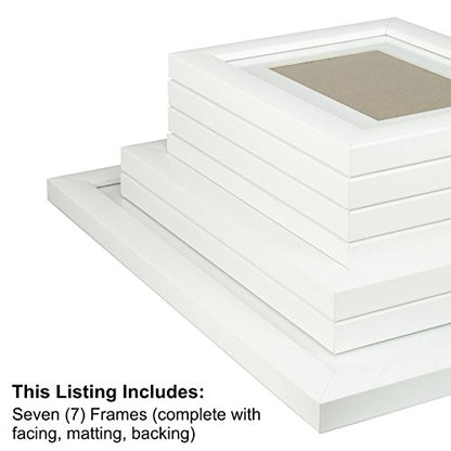 Craig Frames 23247812 Picture Frame 7-Piece Wall Set, White Frames, White Display Mats - color: 622FSET01S07Y White Frame Set