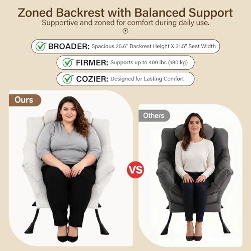 Lazy Chair with Ottoman, Reading Chair with Lumbar Pillow，Beige | Comfy Accent Lounge Chair with Pillow & folding Foot Stool, sturdy metal frame for bedroom, dorm or apartment, Living Room - color: Beige