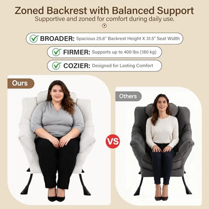 Lazy Chair with Ottoman, Reading Chair with Lumbar Pillow，Beige | Comfy Accent Lounge Chair with Pillow & folding Foot Stool, sturdy metal frame for bedroom, dorm or apartment, Living Room - color: Beige