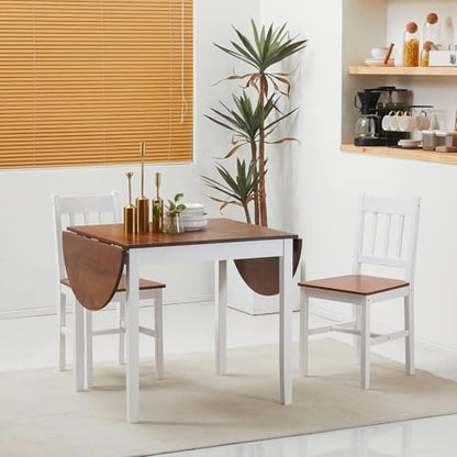 DFW Drop Leaf Dining Table, Solid Pine Wood, Expandable, Brown and White, Small Spaces, 55.1 x 27.6 x 29.5 in