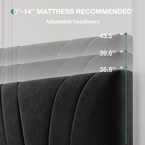 Novilla King Bed Frame and Headboard, King Bed Frame, Velvet Upholstered Bed Frames, No Box Spring Needed, Heavy Duty Feet, Easy Assembly, Black Velvet - color: Black Velvet, size: King