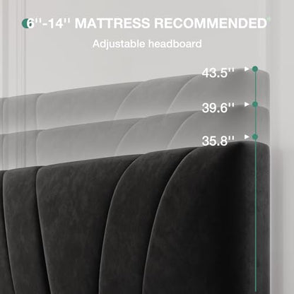 Novilla King Bed Frame and Headboard, King Bed Frame, Velvet Upholstered Bed Frames, No Box Spring Needed, Heavy Duty Feet, Easy Assembly, Black Velvet - color: Black Velvet, size: King