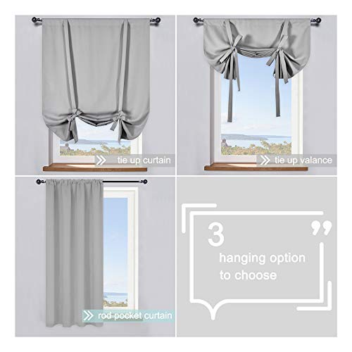 45 Inch Length Balloon Shades Room Darkening Curtain - Adjustable Thermal Insulated Tie Up Curtain Panel for Kitchen (Light Grey,34 W by 45 L,1 Panel) - color: Light Grey, size: 34"W x 45"H