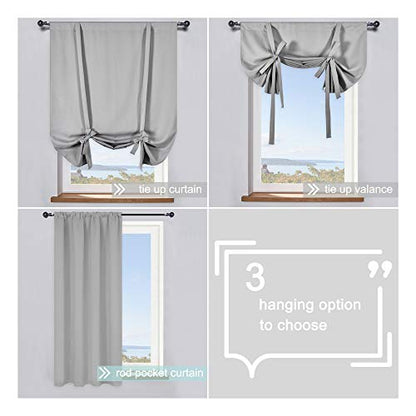 45 Inch Length Balloon Shades Room Darkening Curtain - Adjustable Thermal Insulated Tie Up Curtain Panel for Kitchen (Light Grey,34 W by 45 L,1 Panel) - color: Light Grey, size: 34"W x 45"H