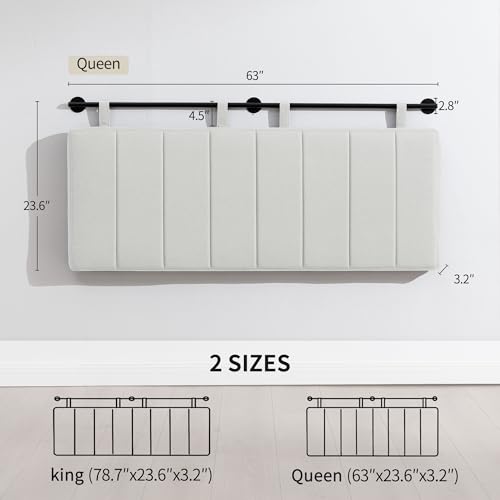 Queen Headboard Only, Wall Mounted Hanging Upholstered Bed Head Board | Modern Vertical Channel Design of Fine Linen, Elegant Light Yellow Fluted Headboard for Bedroom (Light Yellow, Queen Size ) - color: Linen/Light Yellow, size: Queen