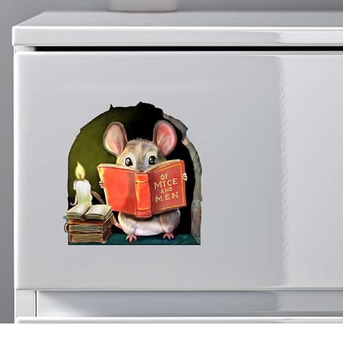 Mouse Reading Book Wall Sticker Decal – Kids Room, Classroom, Home Decor, Bookcase, Book Lover Gift, Children's Bedroom, Nursery, Cute Mouse, MICESTERPIECE - style: Reading Mouse Alt