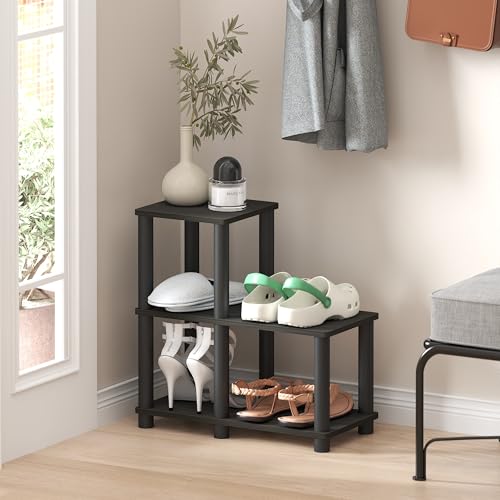 Furinno Turn-N-Tube Toolless Assembly 2-Tier Ladder Shape Black Book Shelf with Open Frame Design, Corner Shelf, Open Shelves, for Living Room, Garage, Home Office, Black Espresso - color: Black Espresso/Black