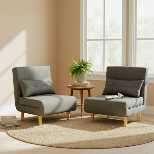 3 in 1 Convertible Sleeper Chair Bed, 6 Angle Backrest, Dark Gray | Chair Bed Futon for Adults with 6 Angle Adjustable Backrest, Single Sofa Bed for Living Room/Apartment/Office