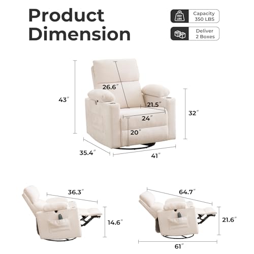 Rocking Chair Nursery with Adjustable Armrests, Electric Glider Recliner Nursing Chair, Power Swivel Recliner Chairs with Massage and Heat, Adjustable Headrest, FSC Certified, White - color: White, size: Power Recliner