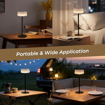 Lacasa Rechargeable Cordless Table Lamp, 2 PCS Battery Operated Solar Table Lamps Outdoor 4000mAh IP67 Waterproof, Portable Dimmable LED Desk Light Touch Lamp 3000-6000K for Living Room Bedroom Garden