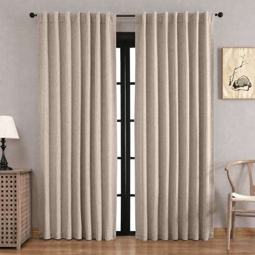 Faux Linen Blackout Curtains for Bedroom 84 Inches Long, 2 Panels | 52" W x 84" L, Light Blocking Window Drapes, Thermal Insulated, Living Room, Sliding Glass Door, Room Darkening - color: Linen, size: 52"W x 84"L (Pack of 2)