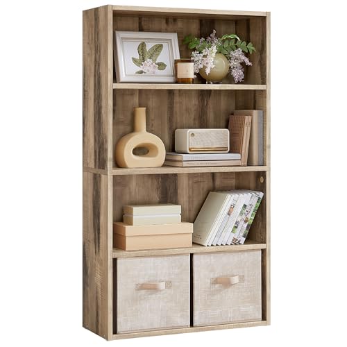VASAGLE CUSTOS Collection - Bookshelf, 4-Tier Bookcase, Book Shelf, Open Storage Shelf, 9.4 x 23.6 x 42.4 Inches, for Living Room, Home Office, Dinning Room, Camel Brown ULBC164L01 - color: Camel Brown, size: 4 Tiers (23.6"W), style: 1 Pack