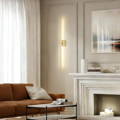 Battery Operated Wall Sconce, 3000K-6000K Dimmable Gold Wall Lights with Remote Control, Timable LED Wireless Wall Sconces, 350° Ratate for Bathroom, Living Room, Hallway 39.4 Inch 1 Pack - color: Gold, size: 39.4in(1 Pack)