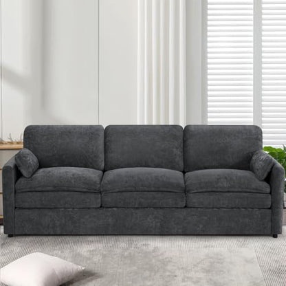 89" Chenille 3 Seats Sofa with 2 Pillows, Dark Grey | Modern Upholstered Sofa with Deeper Seats, Comfy Sofa with Thickened Cushions for Living Room, Apartment - color: Dark Grey, size: Sofa