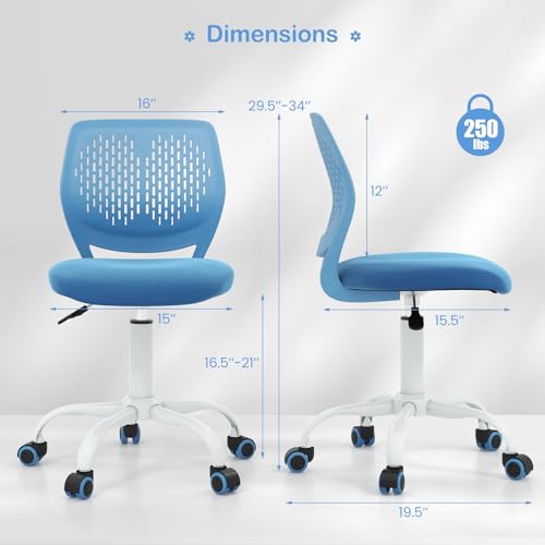 GIANTEX Kids Desk Chair, Adjustable Children Study Chair, Swivel Armless Mesh Task Student Chair, Child Desk Chair with Adjustable Height & Lumbar Support Computer Chair (Blue) - color: Blue