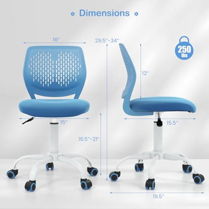 GIANTEX Kids Desk Chair, Adjustable Children Study Chair, Swivel Armless Mesh Task Student Chair, Child Desk Chair with Adjustable Height & Lumbar Support Computer Chair (Blue) - color: Blue
