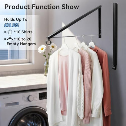 Drying Rack Wall Mount, Retractable Laundry Hanging Rack Wall Mount, Folding Wall Mounted Clothes Hanger for Laundry Room Organization and Storage, Aluminium Black Dryer Rack 1pcs
