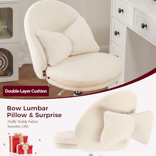 GTPLAYER Velvet Tall Office Chair with Wheels Vanity Chairs with Back, Versatile Height Use: Office to Bar Stools Small Ergonomic Comfy Armlees Computer Desk Chair with Bow Lumbar Pillow for Gift - color: Tv-cloud