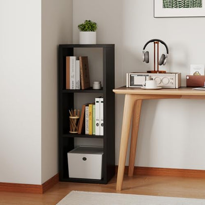 IRONMIX Metal 3 Cube Storage Organizer, Short Black Bookshelf with Storage Cabinet, Narrow Nightstands, Modern Cube Storage Shelf Slim Bedside Table for Small Places, Living Room, 15 min Assembly
