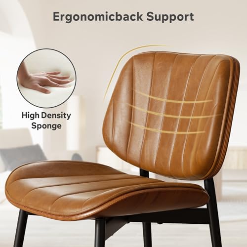 Dining Chairs Set of 4, Mid Century Modern Dining Room Chairs, Upholstered Faux Leather Kitchen Chairs with Walnut Bentwood Back and Metal Legs, Brown - color: Brown, size: Set of 4