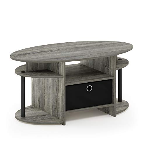 Oval Modern Coffee Table with Side Shelves and Storage Bin, Side Table with Shelf, Coffee Table, for Bedroom, Living Room, Home Office, French Oak - color: French Oak/Black/Black
