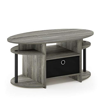Oval Modern Coffee Table with Side Shelves and Storage Bin, Side Table with Shelf, Coffee Table, for Bedroom, Living Room, Home Office, French Oak - color: French Oak/Black/Black