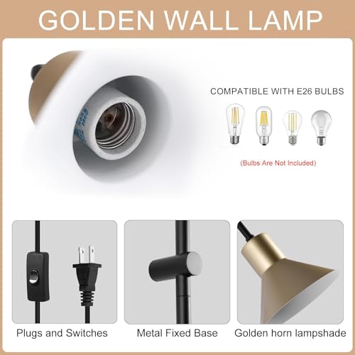Plug in Wall Sconce with Switch, Indoor Horn Cover Wall Mounted Lamp with E26 Base, Long Wall Light for Bedroom Living Room Study Hallway Bedside（1PCS） - color: Black