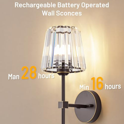 Crystal Battery Operated Wall Sconces Set of 2, Brown and Gold Rechargeable Wireless Wall Lights with Crystal Lampshade, 12 RGB and 3CCT Dimmable Wall Lamps with Remote for Bedroom Living Room Hallway - color: Brown and Gold