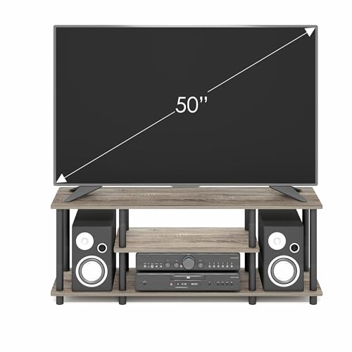 Furinno Turn-N-Tube No Tools 3D 3-Tier Entertainment TV Stand up to 50 inch TV, Round Tubes, French Oak Grey/Black | for TV up to 50 Inch, Open Frame Rectangular Entertainment Center with Storage Shelf, TV Console, for Living Room, Bedroom - color: French