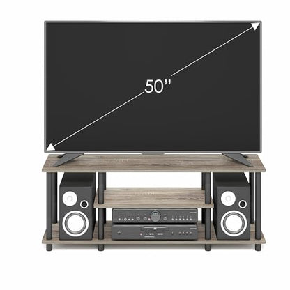 Furinno Turn-N-Tube No Tools 3D 3-Tier Entertainment TV Stand up to 50 inch TV, Round Tubes, French Oak Grey/Black | for TV up to 50 Inch, Open Frame Rectangular Entertainment Center with Storage Shelf, TV Console, for Living Room, Bedroom - color: French
