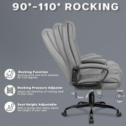 Home Office Executive Desk Chair, High Back PU Leather Chair, Height Adjustable Swivel Computer Chair with Padded Armrest, Grey - color: Grey