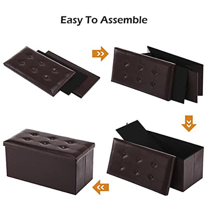Youdesure Folding Storage Ottoman Bench, 30 inch Faux Leather Footrest Couch for Living Room, Storage Bench with Padded Seat for Bedroom Hallway, Holds up to 350lbs, Brown | Foldable ottoman with hidden storage, padded seat and sturdy MDF frame for everyd