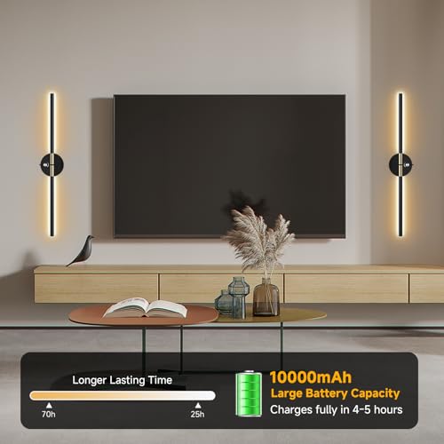 Battery Operated Wall Sconce with 360°DIY Independently Rotate Lamp,Wireless Magnetic Wall Lights with Remote,Timer,Dimmable 3000K-6500K,RGB Wall Sconces Decor for Bedroom,Living Room10000mAh - size: RGB-28.5 inch (Black - 2 Pack)