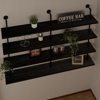 HDDFER Floating Shelves for Wall Bookshelf Industrial Pipe Shelving Shelves 60 Inch Natural Wood Planks Rustic Wall Shelves Hanging Bookshelves Farmhouse Kitchen Shelving Black - color: Black, size: 4Tier60in