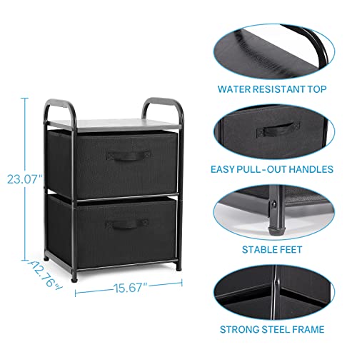 MAX Houser Dresser for Bedroom with 2 Drawers, Wide Chest of Drawers, Fabric Dresser, Storage Organizer Unit with Fabric Bins for Closet, Living Room, Hallway, Nursery,Black | Wide Chest of Drawers, Fabric Dresser, Storage Organizer Unit with Fabric Bins