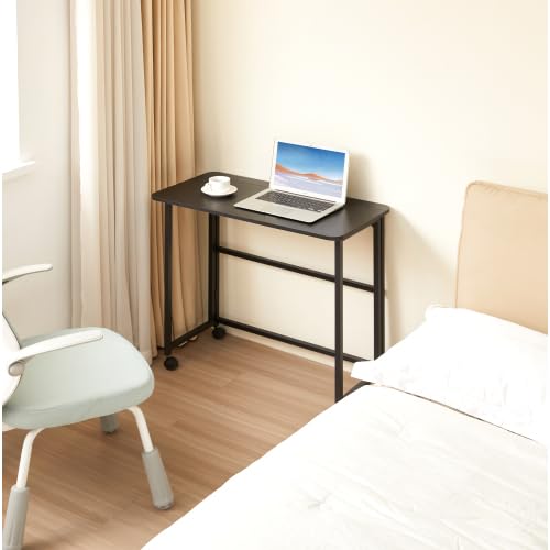 Mobile Computer Desk, Rolling Small Writing Desk, Simple Laptop Study Table | Space Saving Rolling Work Desk, Smooth Flat Tabletop, Portable Workstation for Remote Working, Studying and Small Apartment - color: Black(15.75")
