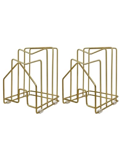 2 Pack Pot Lid Organizer Cutting Board Holder Inside Cabinet 304 Stainless Steel Pot and Pan Organizer Under Cabinet Cookie Sheet Bakeware Serving Tray Cooling Rack Stand Kitchen Countertop Matte Gold - color: 2 Packs Matte Gold