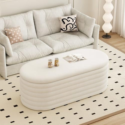 Storage Ottoman Bench 40 inch Upholstered Chenille Fabric Storage Bench for Bedroom End of Bed Stool Aesthetic Large Storag Ottoman for Living Room Entryway,Beige White | Chenille Fabric Storage Ottoman, End of Bed Stool,Large Bench Hidden Storage,No Asse