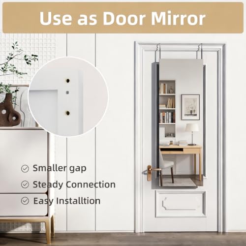 Full Length Mirror 47"x16", Door Mirror Over the Door Hanging or Wall Mounted, Full Body Shatterproof Mirrors with Aluminum Alloy Frame, for Bedroom, Living Room, Cloakroom, White