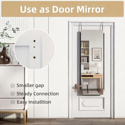 Full Length Mirror 47"x16", Door Mirror Over the Door Hanging or Wall Mounted, Full Body Shatterproof Mirrors with Aluminum Alloy Frame, for Bedroom, Living Room, Cloakroom, White
