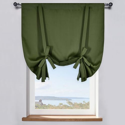 Tie Up Shade for Bathroom - Farmhouse Kitchen Curtain Thermal Insulated Window Treatment Rod Pocket Balloon Christmas Valance (1PC,Olive Green,34W x 45L) - color: Olive, size: 34"W x 45"H