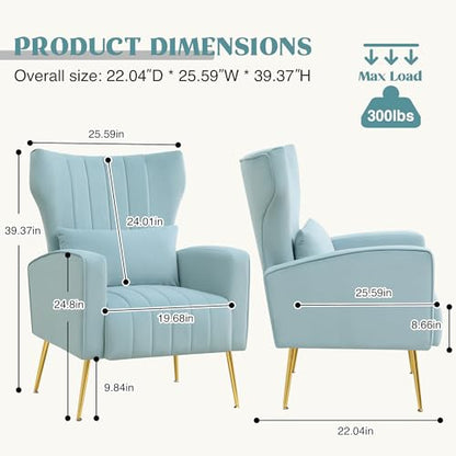 Modern Accent Chairs Set of 2 Upholstered Living Room Chairs,High Back Arm Chairs with Metal Legs Lumbar Reading Chair for Bedroom, Apartment, Small Spaces Sky Blue - color: Sky Blue, size: Set of 2