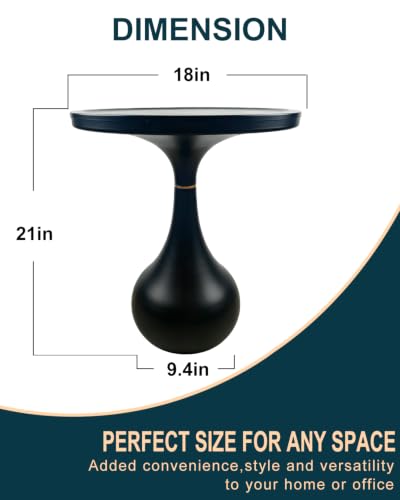 18IN x 21IN Round Side Table Modern Small Black Side Table, Matel Pedestal Accent Coffee End Table for Living Room Bedroom, Easy Assembly Indoor/Outdoor Circle Table - color: 18in-black Drop