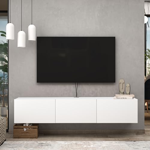 Atelier Mobili White Floating TV Console, Wall Mounted TV Stand for Up to 75 Inch TV, Floating Entertainment Center with Shelf - color: Pure White